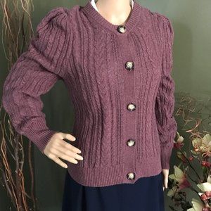 🎄LOFT Heather Mauve Cable Knit Cardigan Sz XL~NWT